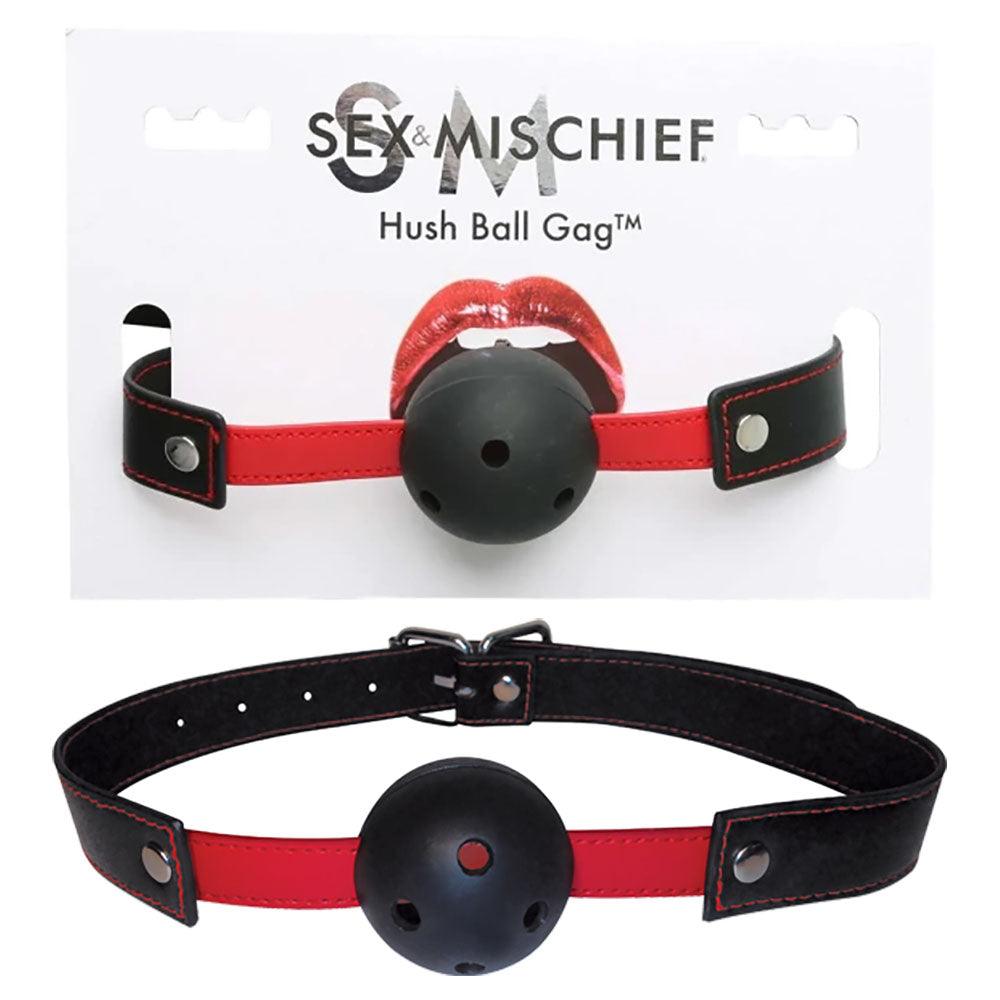 Sex & Mischief Hush Ball Gag - Black/Red Mouth Restraint - SS10022