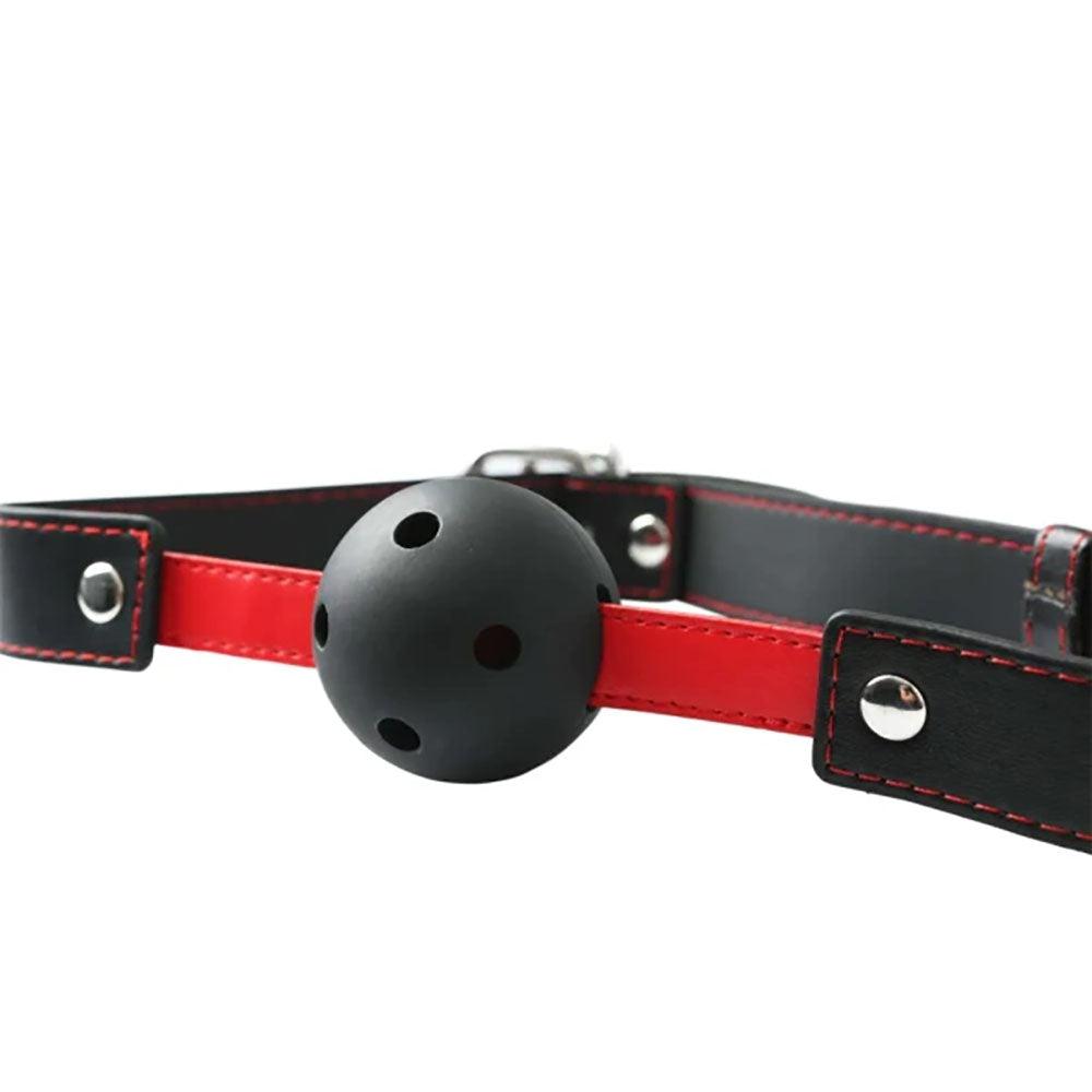 Sex & Mischief Hush Ball Gag - Black/Red Mouth Restraint - SS10022