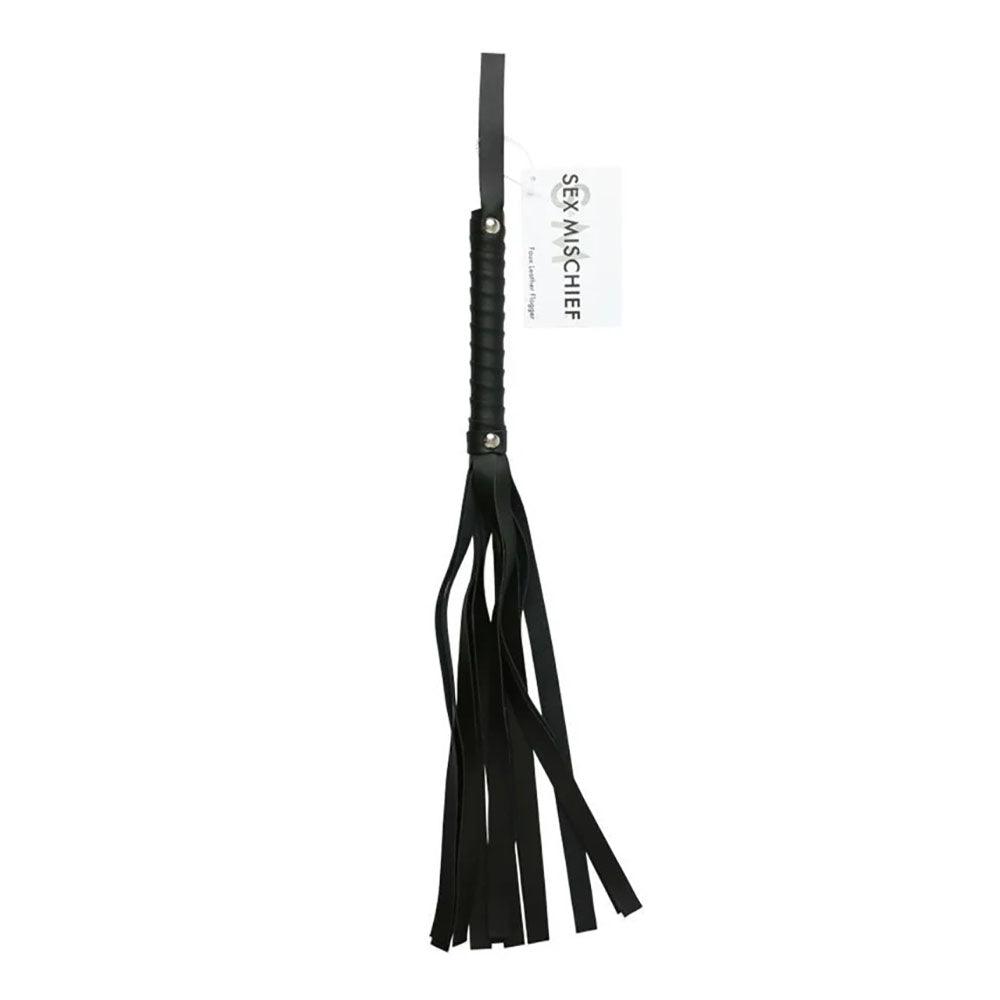 Sex & Mischief Faux Leather Flogger - Black Flogger Whip - SS10040