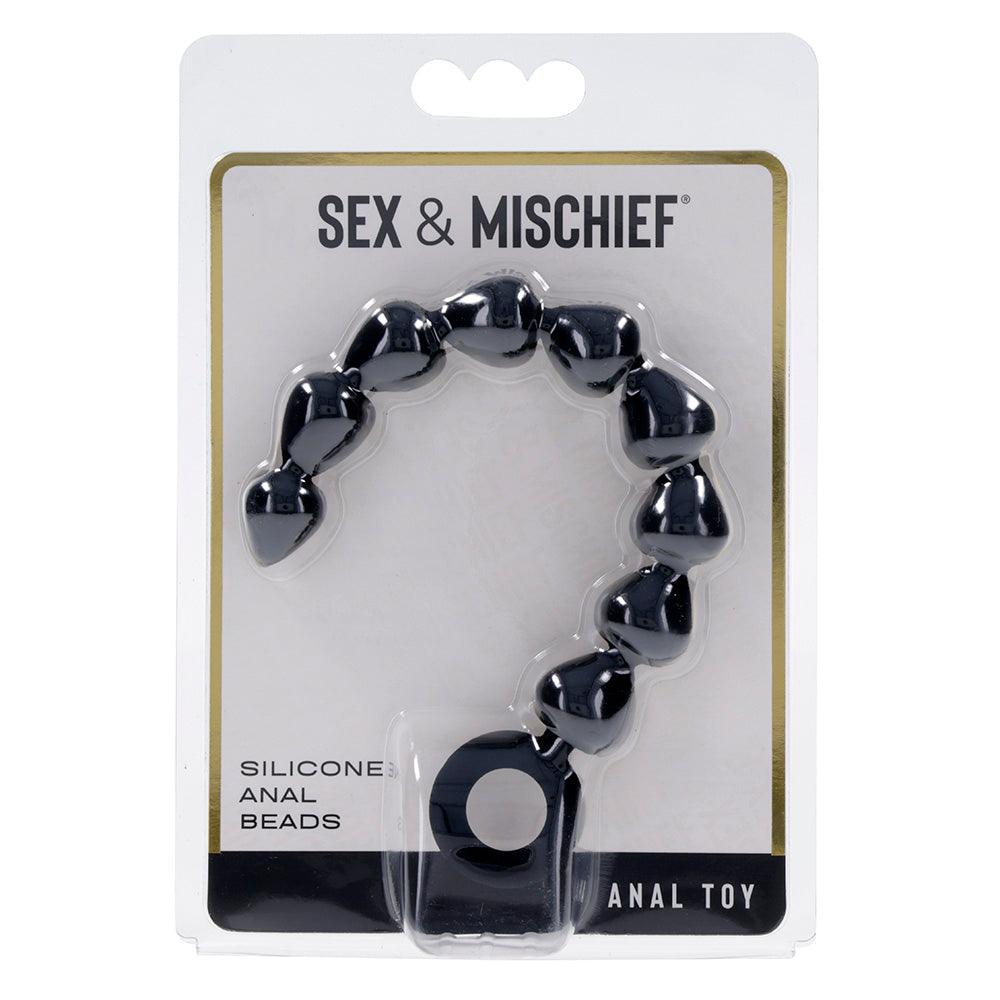 Sex & Mischief Silicone Anal Beads - Black - Black 22.9 cm Anal Beads - SS10074