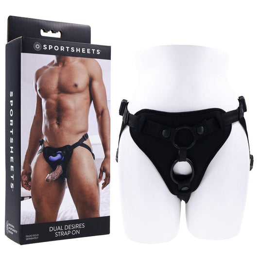 SPORTSHEETS Dual Desires Strap On - Black Adjustable Strap-On Harness (No Probe Included) - SS31003