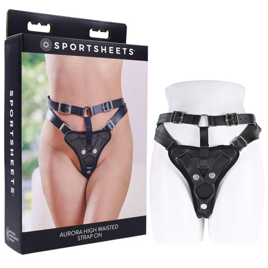 SPORTSHEETS Aurora High Waisted Strap On - Black Adjustable Strap-On Harness (No Probe Included) - SS31005