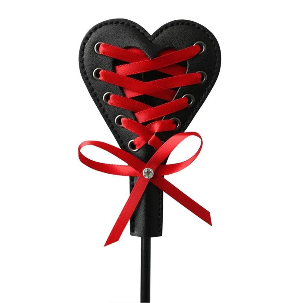 Sex & Mischief Heart Beat Crop - Black/Red 37.5 cm Crop Whip - SS77018