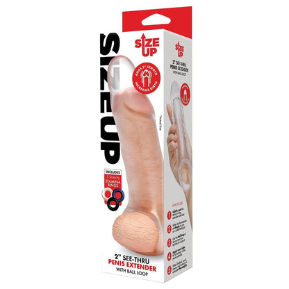 Size Up 2 Inch See-Thru Penis Extender with Ball Loop - Clear 5 cm (2'') Penis Extension Sleeve - SU402