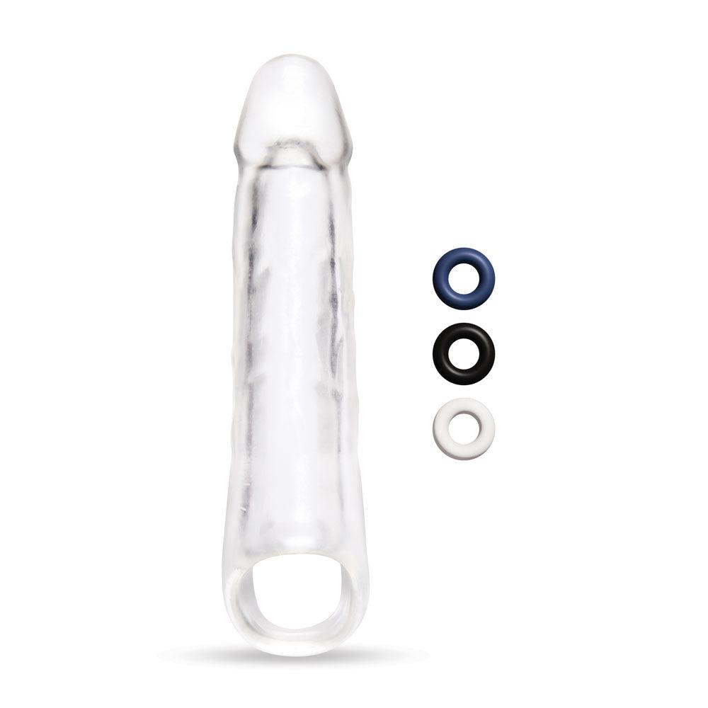 Size Up 3 Inch See-Thru Penis Extender with Ball Loop - Clear 7.6 cm (3'') Penis Extension Sleeve - SU404