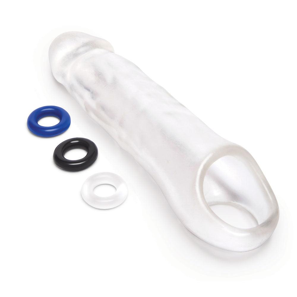 Size Up 3 Inch See-Thru Penis Extender with Ball Loop - Clear 7.6 cm (3'') Penis Extension Sleeve - SU404