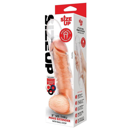 Size Up 3 Inch See-Thru Penis Extender with Ball Loop - Clear 7.6 cm (3'') Penis Extension Sleeve - SU404