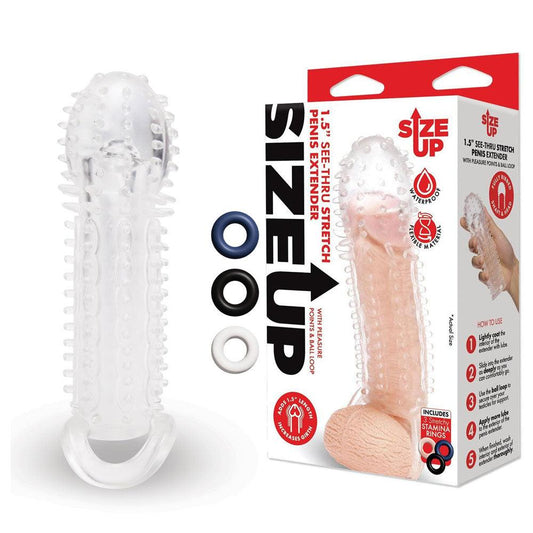 Size Up 1.5 Inch See-Thru Stretch Penis Extender - Clear 3.8 cm (1.5'') Penis Extension Sleeve - SU405