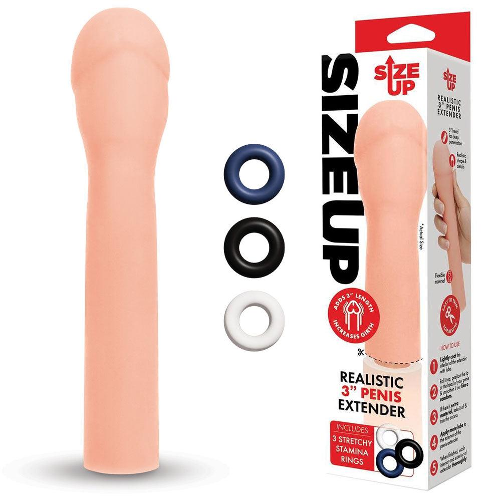 Size Up Realistic 3'' Penis Extender - Flesh 7.6 cm (3'') Penis Extension Sleeve - SU406