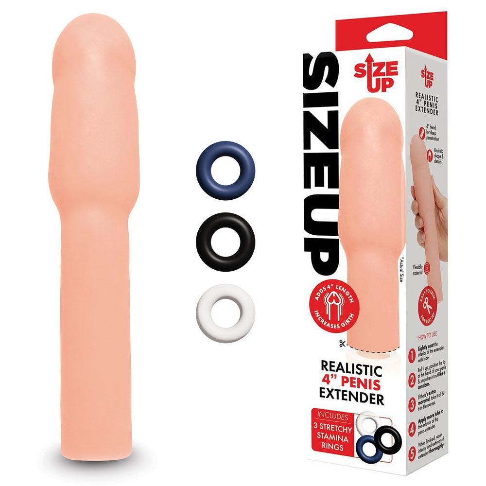 Size Up Realistic 4 Inch Penis Extender - Flesh 10.1 cm (4'') Penis Extension Sleeve - SU407