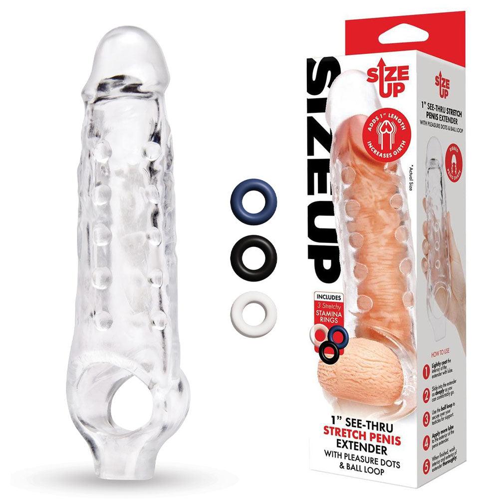 Size Up 1 Inch See-Thru Stretch Penis Extender - Clear 2.5 cm (1'') Penis Extension Sleeve - SU408