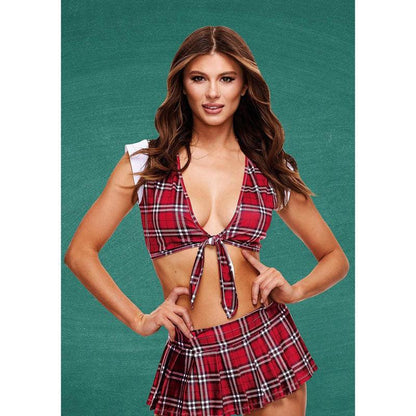 TEACHERS PET Schoolgirl Crop Top & Skirt - S/M - Red Tartan - S/M Size - TP-505-SM