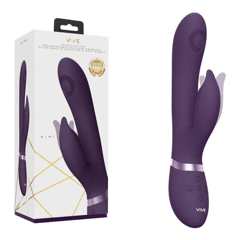 VIVE Aimi - Purple - Purple 22.3 cm USB Rechargeable Rabbit Vibrator - VIVE029PUR