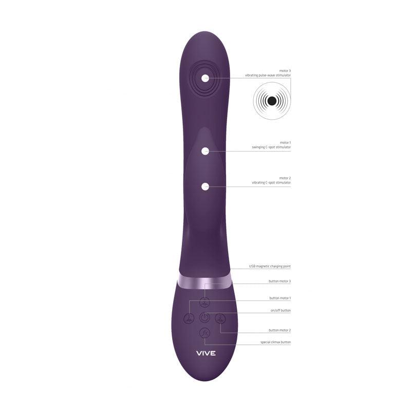 VIVE Aimi - Purple - Purple 22.3 cm USB Rechargeable Rabbit Vibrator - VIVE029PUR