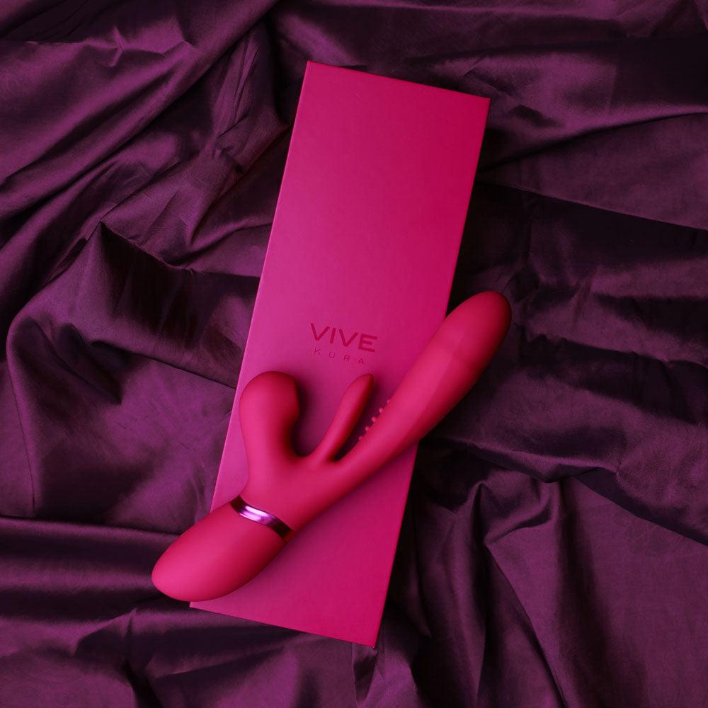 VIVE Ena - Pink - Pink 25 cm USB Rechargeable Thrusting Vibrator with Air Wave Stimulator - VIVE051PNK