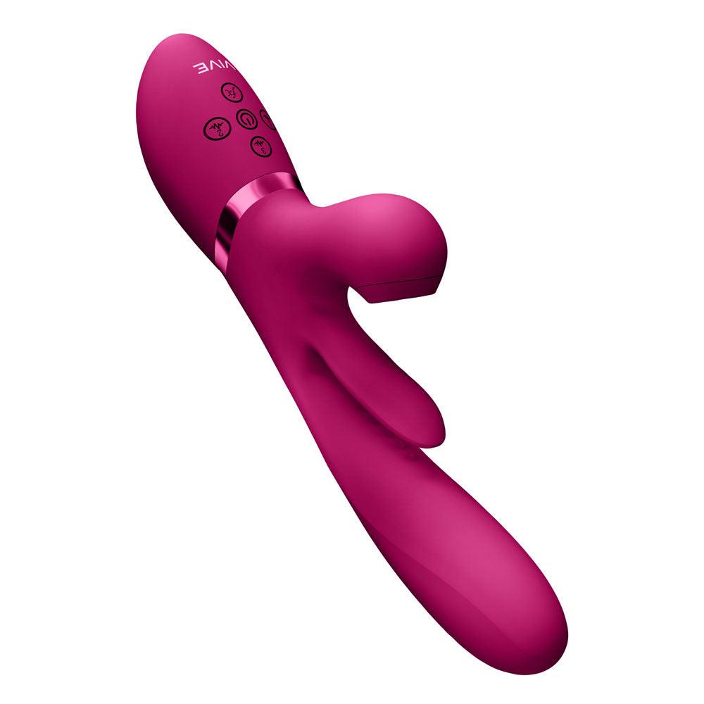 VIVE Ena - Pink - Pink 25 cm USB Rechargeable Thrusting Vibrator with Air Wave Stimulator - VIVE051PNK