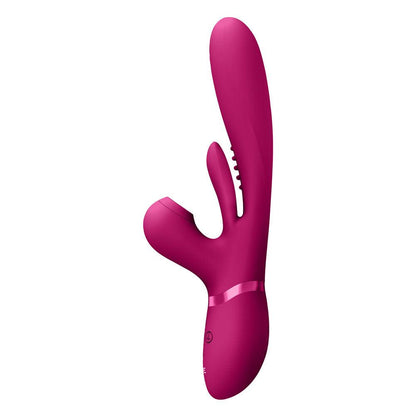 VIVE Ena - Pink - Pink 25 cm USB Rechargeable Thrusting Vibrator with Air Wave Stimulator - VIVE051PNK