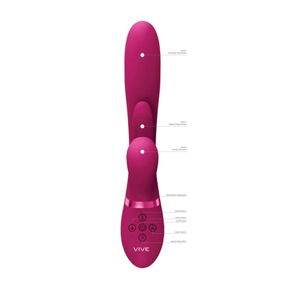 VIVE Ena - Pink - Pink 25 cm USB Rechargeable Thrusting Vibrator with Air Wave Stimulator - VIVE051PNK