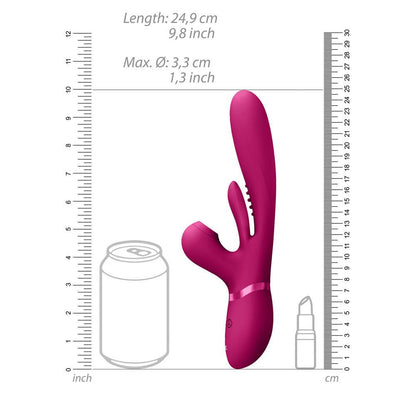 VIVE Ena - Pink - Pink 25 cm USB Rechargeable Thrusting Vibrator with Air Wave Stimulator - VIVE051PNK