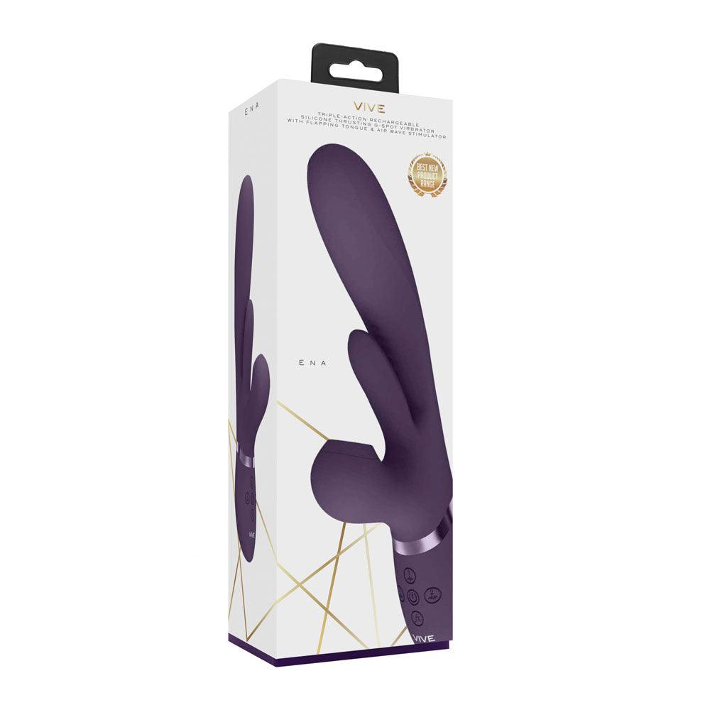 VIVE Ena - Purple - Purple 25 cm USB Rechargeable Thrusting Vibrator with Air Wave Stimulator - VIVE051PUR