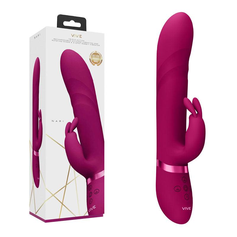 VIVE Nari - Pink - Pink 24.1 cm USB Rechargeable Rabbit Vibrator - VIVE053PNK