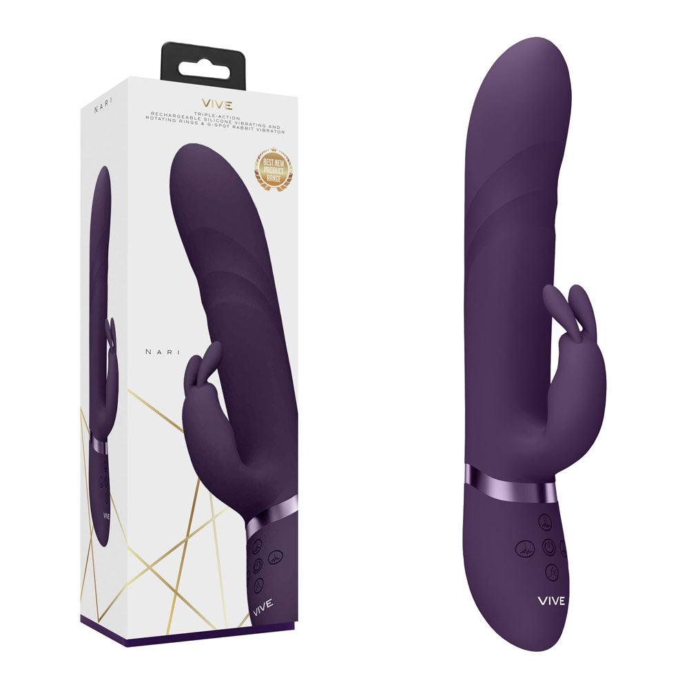 VIVE Nari - Purple - Purple 24.1 cm USB Rechargeable Rabbit Vibrator - VIVE053PUR