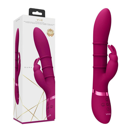 VIVE Sora - Pink - Pink 24.2 cm USB Rechargeable Rabbit Vibrator - VIVE054PNK