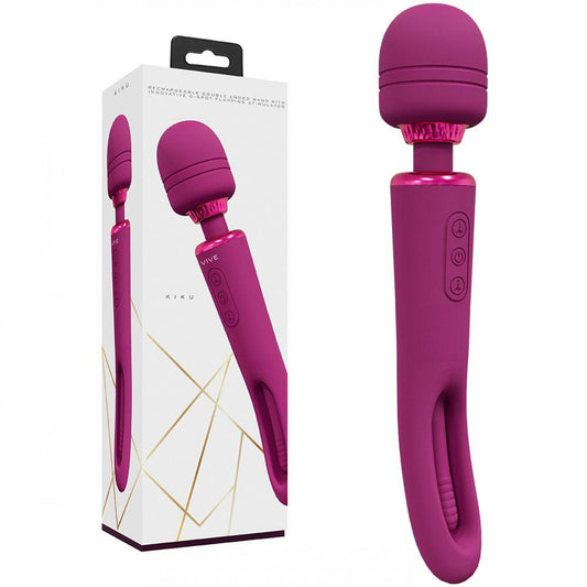 VIVE Kiku - Pink - Pink 25.2 cm USB Rechargeable Dual End Massage Wand with Flapping Tip - VIVE056PNK