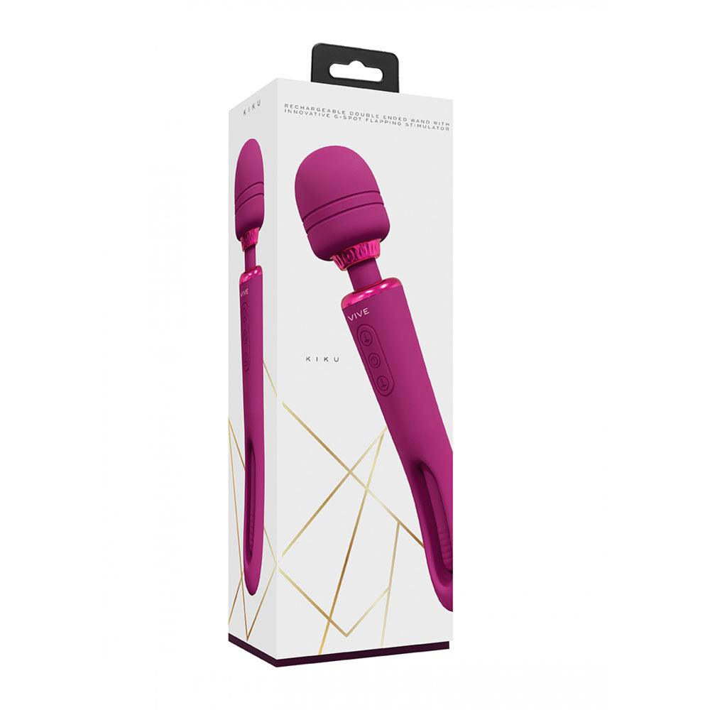 VIVE Kiku - Pink - Pink 25.2 cm USB Rechargeable Dual End Massage Wand with Flapping Tip - VIVE056PNK