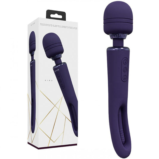 VIVE Kiku - Purple - Purple 25.2 cm USB Rechargeable Dual End Massage Wand with Flapping Tip - VIVE056PUR