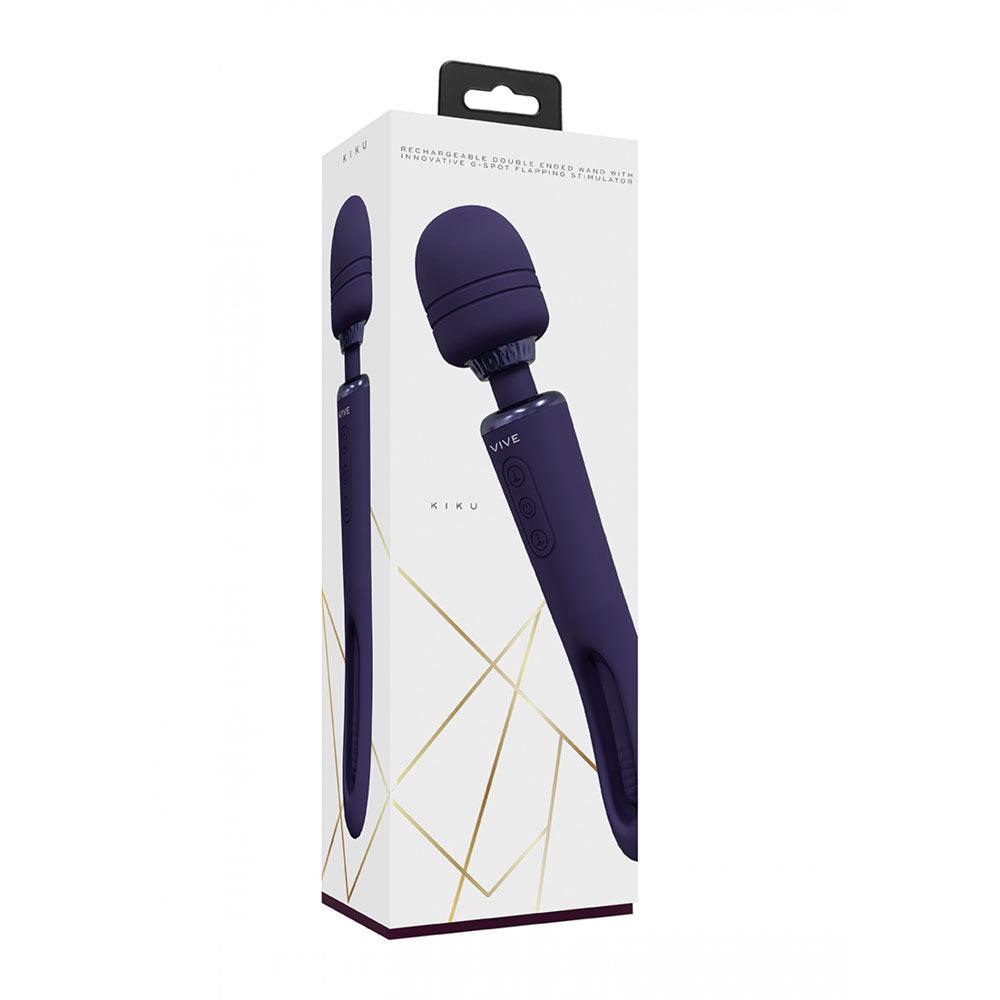 VIVE Kiku - Purple - Purple 25.2 cm USB Rechargeable Dual End Massage Wand with Flapping Tip - VIVE056PUR