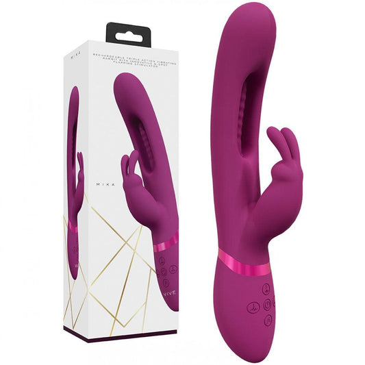 VIVE Mika - Pink - Pink 23.2 cm USB Rechargeable Rabbit Vibrator with Flapping Shaft - VIVE057PNK