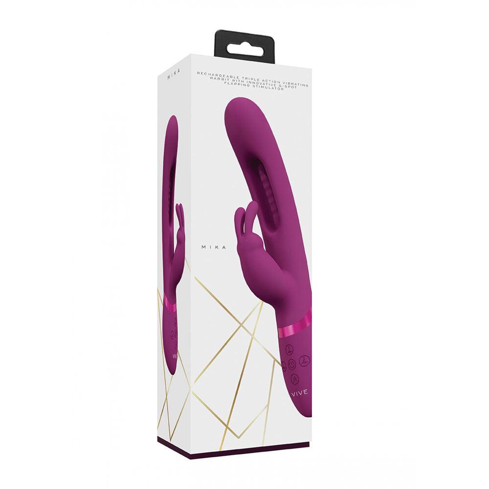 VIVE Mika - Pink - Pink 23.2 cm USB Rechargeable Rabbit Vibrator with Flapping Shaft - VIVE057PNK