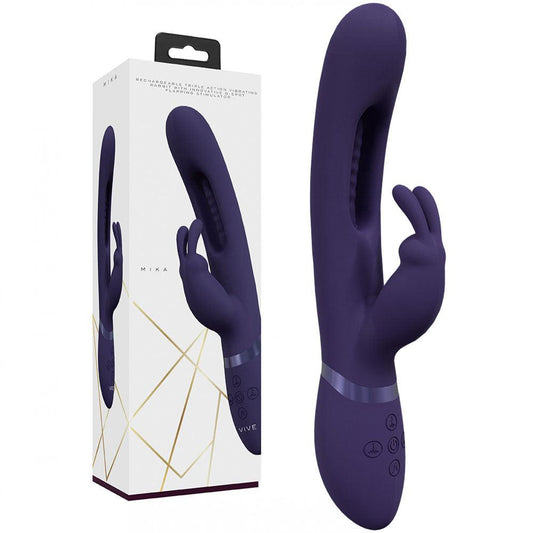 VIVE Mika - Purple - Purple 23.2 cm USB Rechargeable Rabbit Vibrator with Flapping Shaft - VIVE057PUR