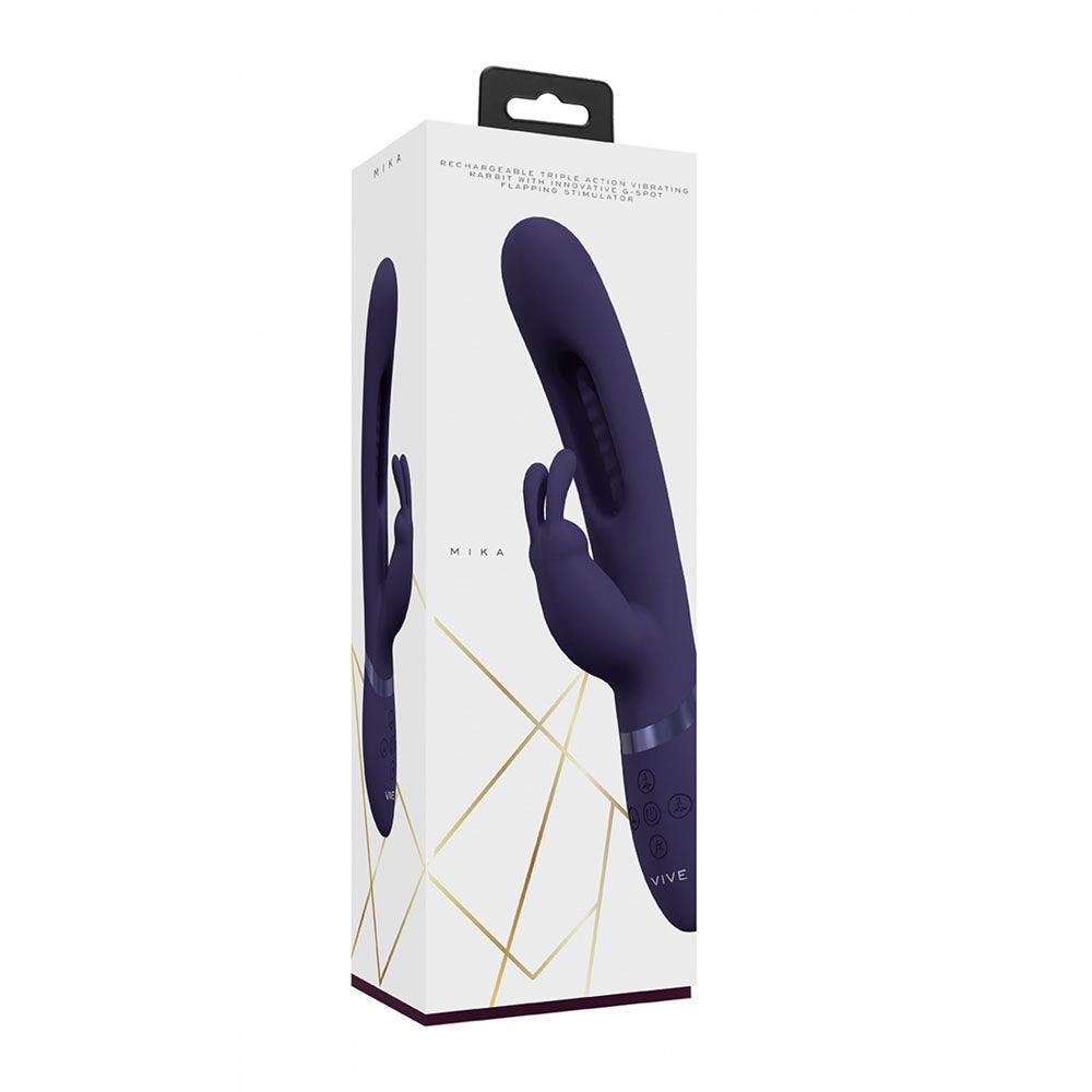 VIVE Mika - Purple - Purple 23.2 cm USB Rechargeable Rabbit Vibrator with Flapping Shaft - VIVE057PUR