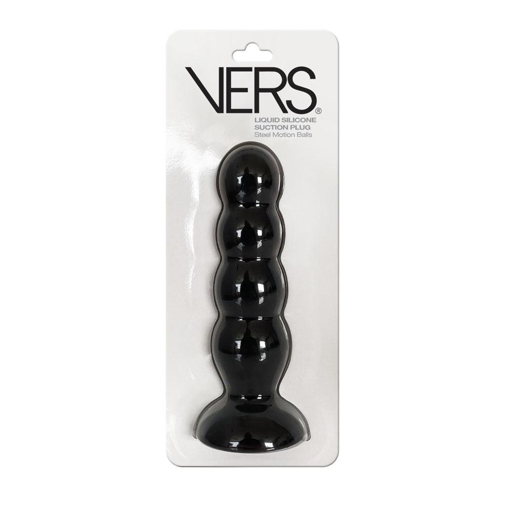 VERS Liquid Silicone Suction Plug - Black 16.5 cm Butt Plug with Internal Steel Balls - VRS-2209