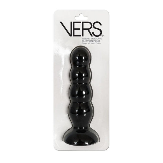 VERS Liquid Silicone Suction Plug - Black 16.5 cm Butt Plug with Internal Steel Balls - VRS-2209