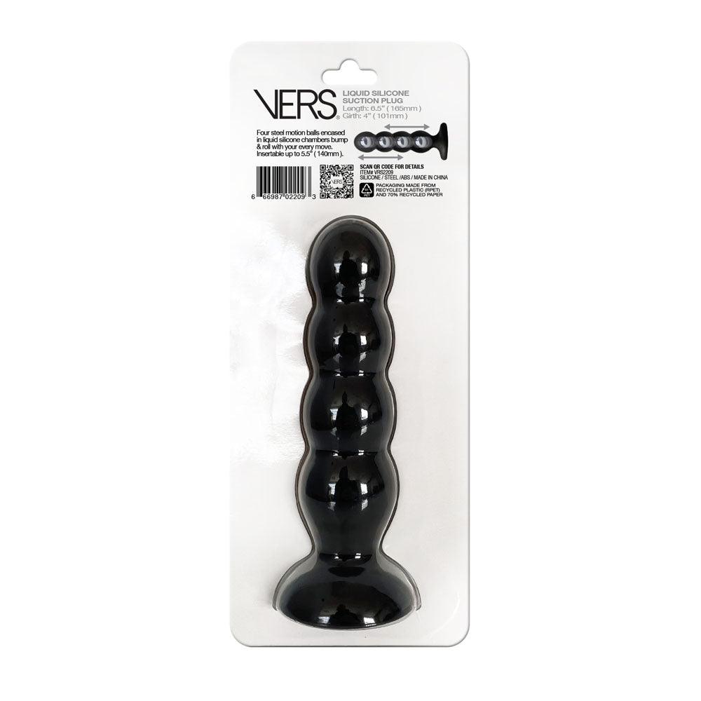 VERS Liquid Silicone Suction Plug - Black 16.5 cm Butt Plug with Internal Steel Balls - VRS-2209