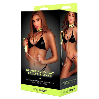 WhipSmart Glow Deluxe Role-Play Collar and Leash - Glow in the Dark Restraints - WS1016