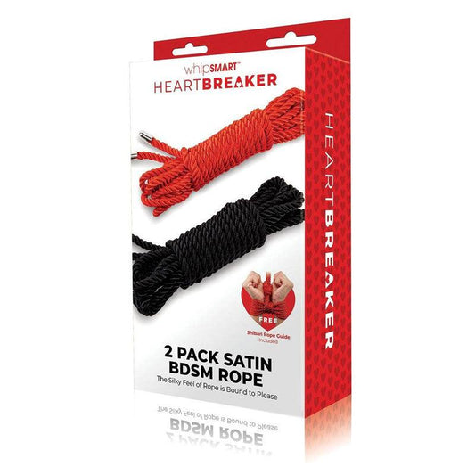 WhipSmart Heartbreaker 2 Pack Satin BDSM Rope - Black & Red Ropes - Set of 2 - WS1034