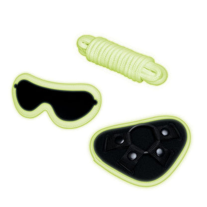 WhipSmart Glow In The Dark 4pc Strap-On Set - Glow in Dark 15.2 cm Strap-On with Eye Mask & Rope - WS1046