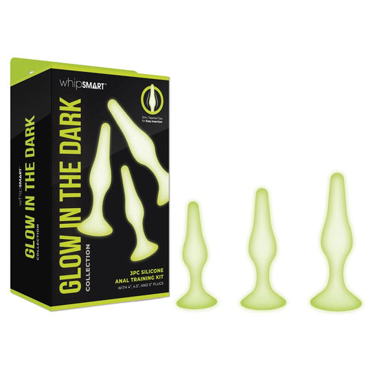 WhipSmart Glow In The Dark 3pc Anal Training Kit - Glow In Dark Butt Plugs - Set of 3 Sizes - WS1047