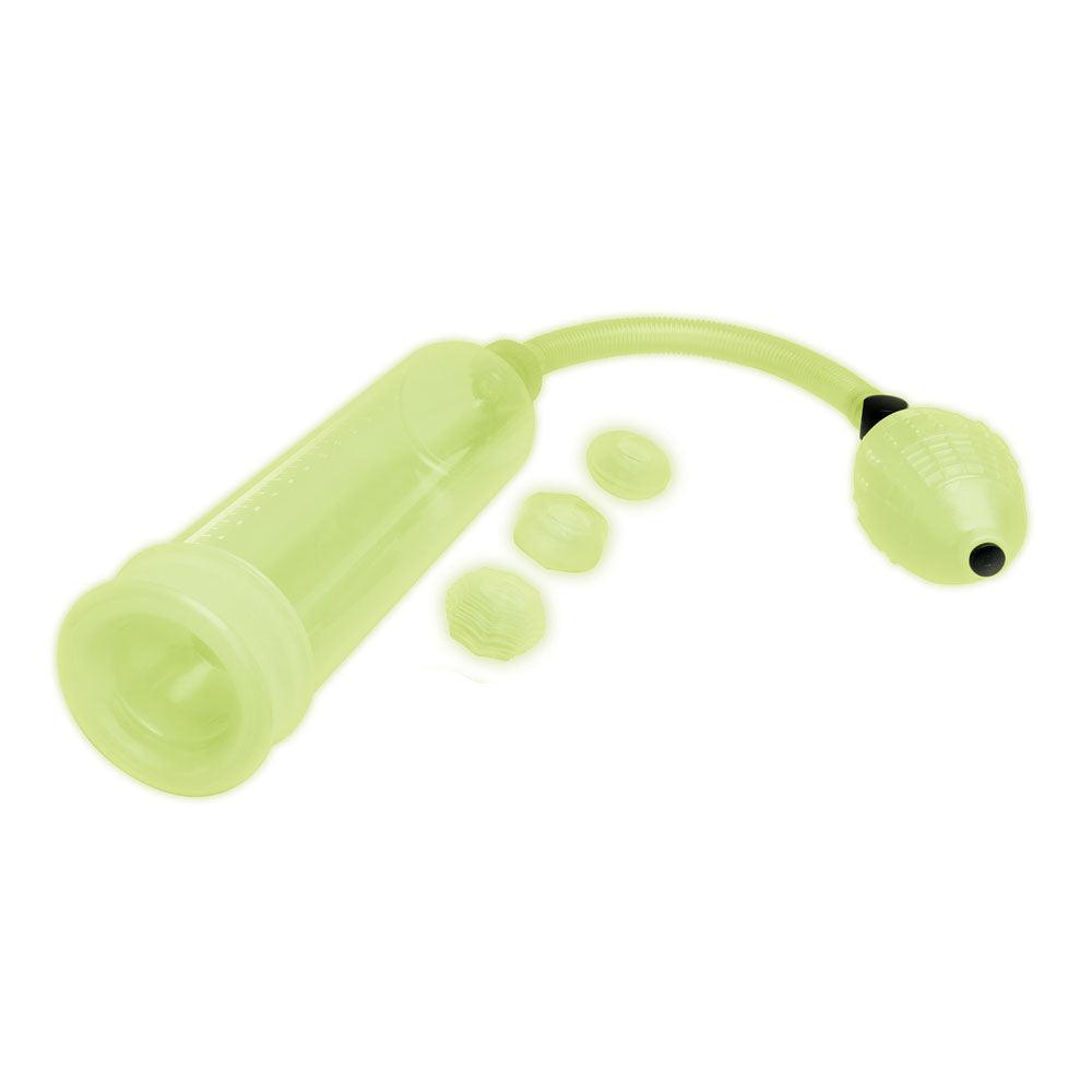 WhipSmart Glow In The Dark Penis Pump - With 3 Piece Cock Ring Set - WS1053