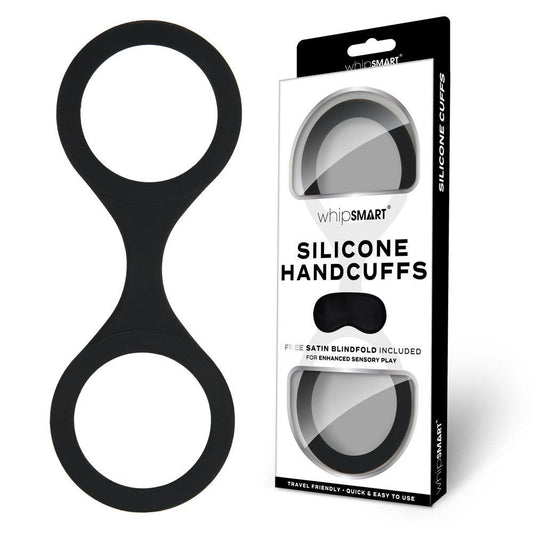 WhipSmart Silicone Handcuffs - Black - Black Restraint with Bonus Blindfold - WS1500