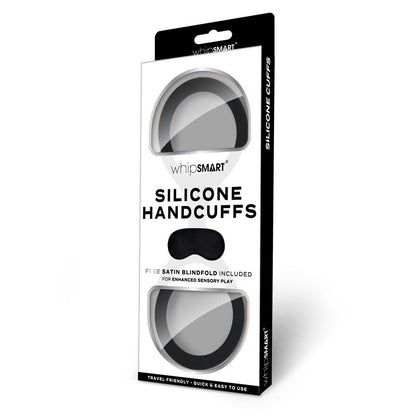 WhipSmart Silicone Handcuffs - Black - Black Restraint with Bonus Blindfold - WS1500