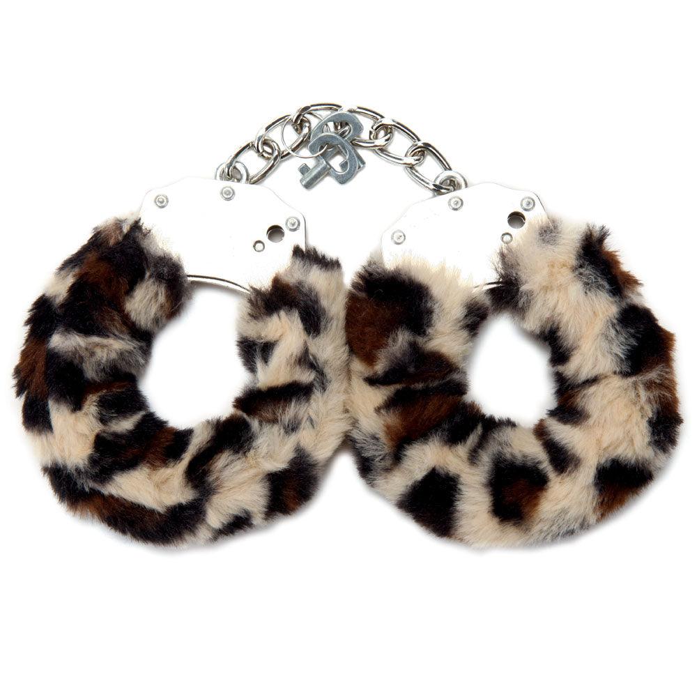 WhipSmart Classic Furry Cuffs - Leopard - Leopard Furry Restraints with Bonus Eye Mask - WS1504