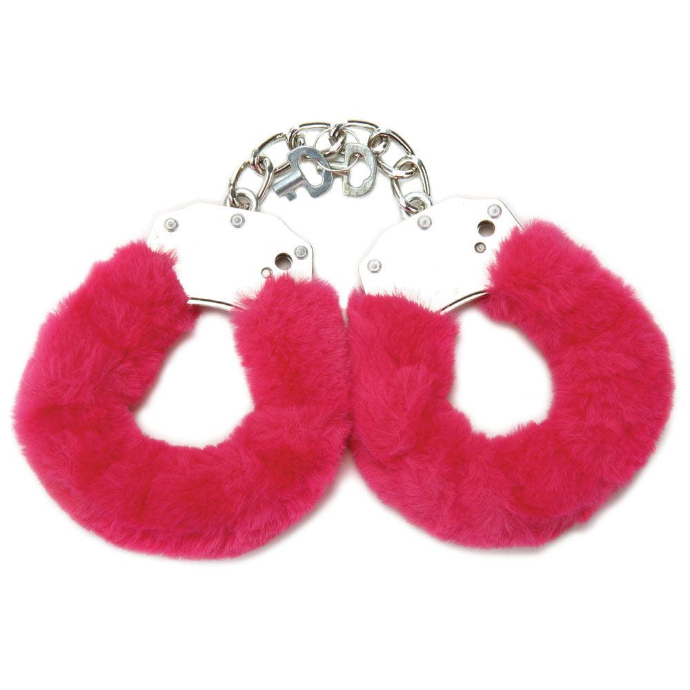 WhipSmart Classic Furry Cuffs - Hot Pink - Hot Pink Furry Restraints with Bonus Eye Mask - WS1506