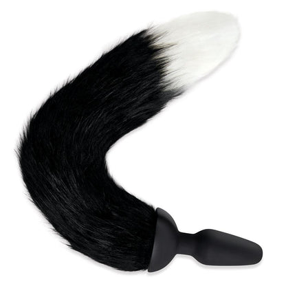 WhipSmart Furry Tales Silicone Foxtail Rechargeable Butt Plug - Black 9.5 cm Vibrating Butt Plug with Black Fox Tail & Remote Control - WS3505