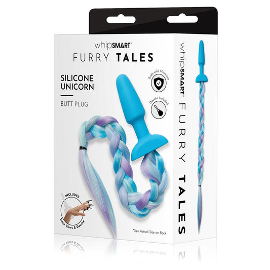 WhipSmart Furry Tales Silicone Unicorn Butt Plug - Blue 8.9 cm Butt Plug with Unicorn Tail - WS3506