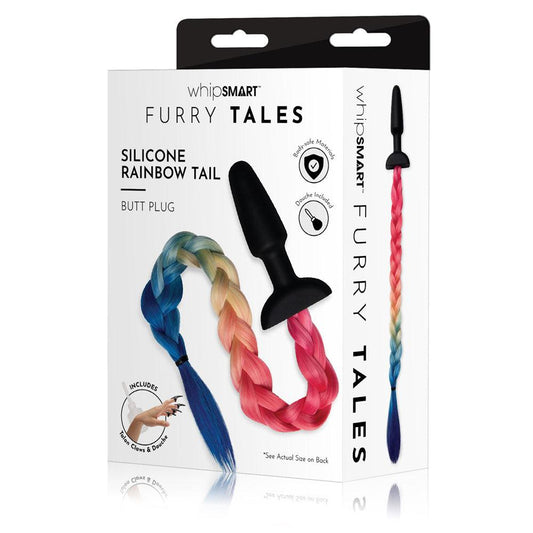 WhipSmart Furry Tales Silicone Rainbow Tail - Black 8.9 cm Butt Plug with Rainbow Tail - WS3507